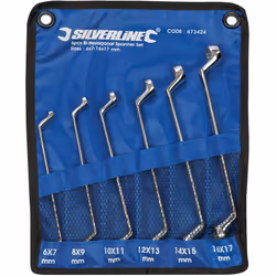 TROUSSE DE 6 CLES A OEIL BI-COUDEES Extrémités bi-coudées pour accéder aux éléments de fixation en renfoncement. En chrome-va ...