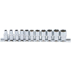 Jeu de 11 douilles 6 pans bgs courtes, pouces, imperiales carre 1/4
