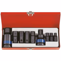 COFFRET 11 PCS DOUILLES A CHOC 6 PANS 3/4 KING TONY Douilles en chrome molybdène. Contenu du coffret : - 2 douilles porte emb ...
