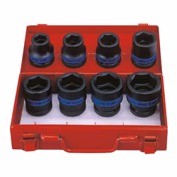 COFFRET 8 PCS DOUILLES A CHOC METRIQUES 6 PANS 3/4 KING TONY Coffret métallique. Contenu : - douille 3/4 6 pans de 19 mm - do ...