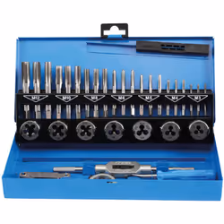 Jeu de tarauds M3 - M12 32 pièces En acier HSS-G Le coffret comprend : - 7 jeux de tarauds DIN 352 Dimensions : M3 x 0.5 - M4 ...
