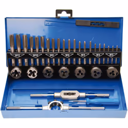 Jeu de tarauds M3 - M12 32 pièces En acier à outils (GCr15) Le coffret comprend : - 7 jeux de tarauds DIN 352 Dimensions : M3 ...