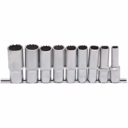 JEU DE DOUILLES LONGUES BGS 1/2 Jeu de 9 douilles profondes 12 pans avec entrainement par carré 1/2 Douilles de 10 à 24 mm :  ...