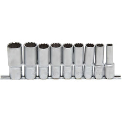 Jeu 9 douilles longues 12 pans Bgs Technic carre 1/2 de 10 a 24 mm