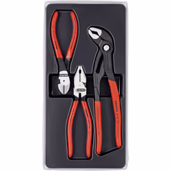 Coffret 3 pinces Knipex Voir la vidéo - 1 pince multiprise Cobra 250 mm- 1 pince coupante corde à piano de 160 mm- 1 pince un ...