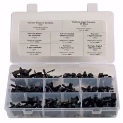 Description générale Assortiment complet de 85 connecteurs retour de gasoil pour injecteurs sur rampe commune (Common Rail),  ...