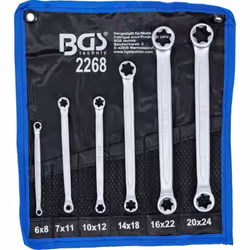 Jeu de 6 clés à oeil TORX doubles profil E de E6 x E8 à E20 x E24. - Forgées à chaud - Chromage mat - Forme droite - Empreint ...