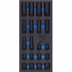 Insert de servante d'atelier avec jeu de douilles à chocs. 1/3 du tiroir de servante. Douilles 6 pans ProTorque® avec perçage ...