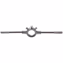 Porte filière BGS cage de 50 mm. Pour filières de M6 à M20. Poignées en acier à dévisser.Longueur totale : 385 mm. Tête de re ...