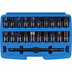 Jeu de 20 clés pour bouchon de vidange BGS. Un kit complet pour une large gamme de véhicules. Comprend : - 9 embouts hexagona ...