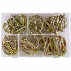 ASSORTIMENT DE 50 GOUPILLES CLIPS. Le coffret comprend : - goupilles 5x36 mm - 16 pièces. - goupilles 6x45 mm - 18 pièces. -  ...