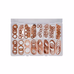 Assortiment de joints d'étanchéité cuivre impérial - 225 pièces Dimensions : 1/8 à 1 Section plate. Coffret de 225 pcs.