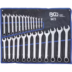 Trousse de 25 clés mixtes BGS cotes impériales. Pour visserie cotes aux pouces anglaises ou américaines. Contient 1 clé de ch ...