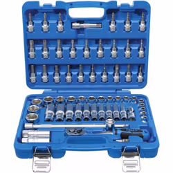 Mallette de jeu de douilles en pouces Carré d'entrainement 10 mm (3/8 ) Acier chrome-vanadium Contenu: - Cliquet à denture fi ...