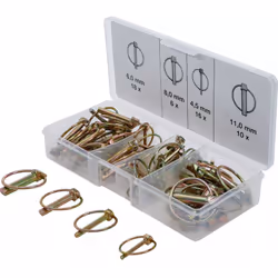 ASSORTIMENT DE 50 GOUPILLES CLIPS Assortiment de goupilles pour des trous de 4,5 à 11 mm. En acier galvanisé. Contenu de la b ...