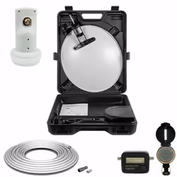 Pack MEGASAT Parabole acier 40cm + LNB Single + Câble Coaxial 10m + Pointeur - Blanc La valise de camping contient dans le HD ...