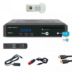 Servimat - Pack Récepteur tv Satellite hd + carte Fransat + Câble hdmi + Câble 12V + Déport ir + lnb Single