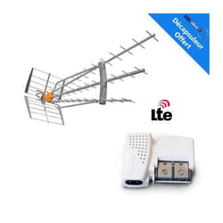 TELEVES Pack Antenne DAT HD BOSS 790 LR 4G LTE 19dB Spécial Réceptions Difficile TNT UHF + Ampli Compact 2 Sorties