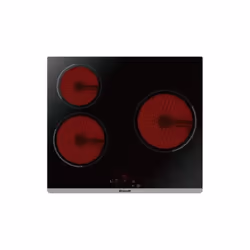 3 foyers radiants QuickLight dont 1 zone Ø 23 cm 2,3 kW 9 niveaux de puissance 3 minuteries 99 min Témoins de chaleur résidue ...