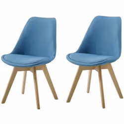 STONE Lot de 2 Chaises design scandinave Bleu Bois Naturel