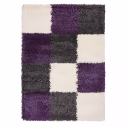 Tapis longs poils shaggy 65x130 rectangle tissé violet motif damier BIDO