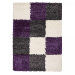 Tapis longs poils shaggy 65x130 rectangle tissé violet motif damier BIDO