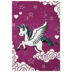 Dezenco - Tapis salon et chambre 80x150 fuchsia rectangle tissé motif enfant licorne