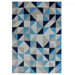 Tapis Kilim tissé à la main en laine motif Géométrique bleu