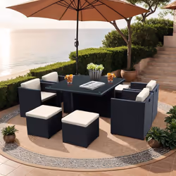 Table et fauteuils de jardin encastrables en résine tressée 8 places KUBO noir