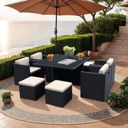 Table et fauteuils de jardin encastrables en résine tressée 8 places KUBO noir