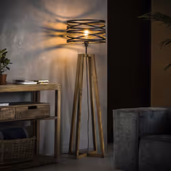 Lampadaire avec abat-jour en métal et piètement bois - AMP