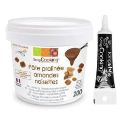 Pâte de praliné amandes-noisettes 200 g + Stylo de glaçage noir