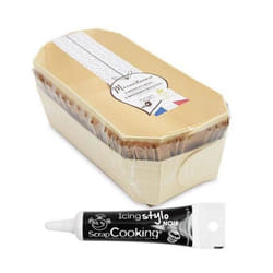 2 moules à cake bois 24 cm + 4 caissettes de cuisson + Stylo glaçage noir