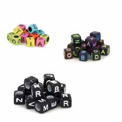 900 perles carrées alphabet 6 mm - fluo noir & blanc