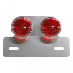 Double feu arrière rond avec support de plaque alu pour moto custom cyclo mobylette