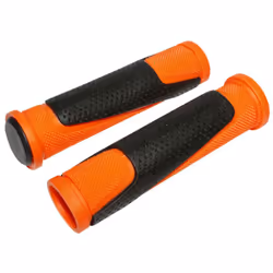 Paire de poignées VTT bi-matiere Newton - orange/noir - 130 mm - Homme - Adulte