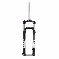 Fourche VTT à ressort réglable-blocable avec manette au cintre deb. 100mm pour axe traversant boost 15-110 pivot lisse conique 1''1-8-1"1-2 éxteri...