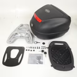 Top case Piaggio Typhoon 50 - Noir - Contenance 1 casque - Support en aluminium gris