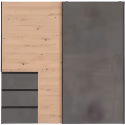 Armoire 2 portes coulissantes 3 tiroirs chêne béton gris 200 cm - THOR