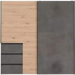 Armoire 2 portes coulissantes 3 tiroirs chêne béton gris 200 cm - THOR