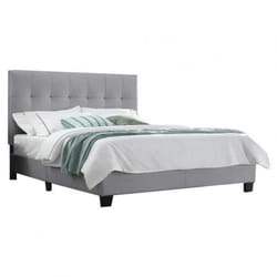 Pack lit double en simili gris + matelas 160 x 200 cm - PANDORA - Tête de lit rembourrée et capitonnée