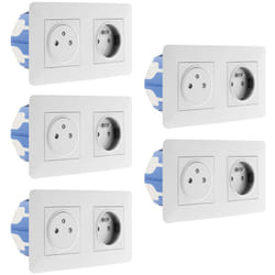 Zenitech - Lot de 5 doubles prises 2P+T 16A livrée avec boîte d'encastrement - Blanche - Artezo