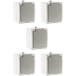 Lot de 5 prises 2P+T 16A - Gris Clair IP54 - Akya - Zenitech