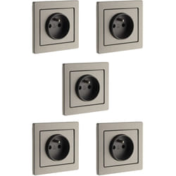 Zenitech - Lot de 5 prises 2 p+t - Inox brossé - Art'Flat