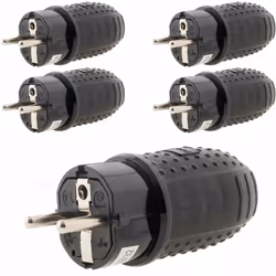 Description générale Fiche électrique mâle en caoutchouc étanche IP44 2P+T 16A de couleur noire. Puissance maximale de 3680W ...
