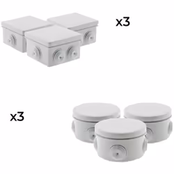 Lot de 3 boîtes de dérivation rondes + 3 carrées - IP55 - Zenitech Caractéristiques des 3 boîtes de dérivation rondes étanche ...