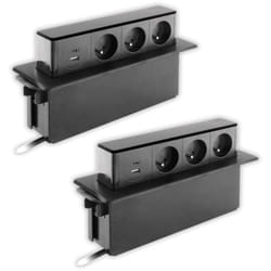 Otio - Lot de 3 blocs multiprises encastrables 3x 16A 2P+T avec 2 ports usb - Noir