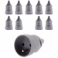Fiche électrique femelle 2P+T 16A de couleur grise. Convient pour câble électrique HO5VV-F 3G1/3G1,5mm² Puissance 3680W max s ...