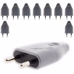 Fiche mâle 2P 6A avec sortie droite de couleur grise . Puissance max.: 3680W-230V . Convient pour câble électrique H03VVH2-F  ...