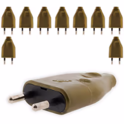 Fiche mâle 2P 6A avec sortie droite de couleur or . Puissance max.: 3680W-230V . Convient pour câble électrique H03VVH2-F 2x0 ...